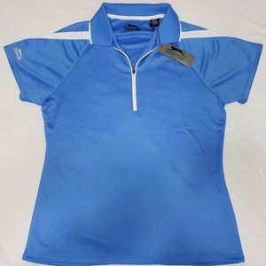 NEW Slazenger Golf Polo 1/4 Zip Blue White Accents